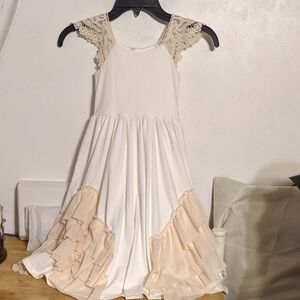 White and Cream Lace Flutter Sleeve Sundress for Little Girls Long Boho Size 2T